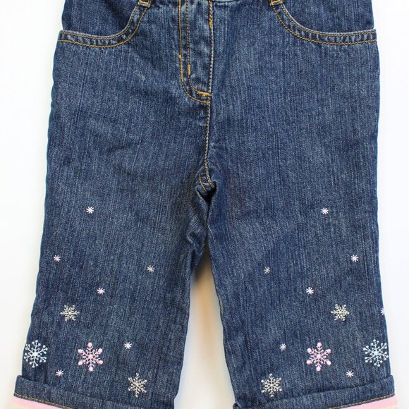 2007 Gymboree Baby Snow Princess 12 18 M Denim Jeans Snowflakes Pink Trim - Picture 1 of 9